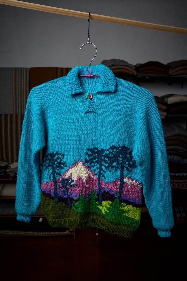 Pieza turquesa cerrada con paisaje